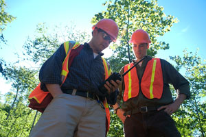 Jeff Benjamin and Graduate student Chuck Coup work with Huber Corporation testing various harvesting strategies.