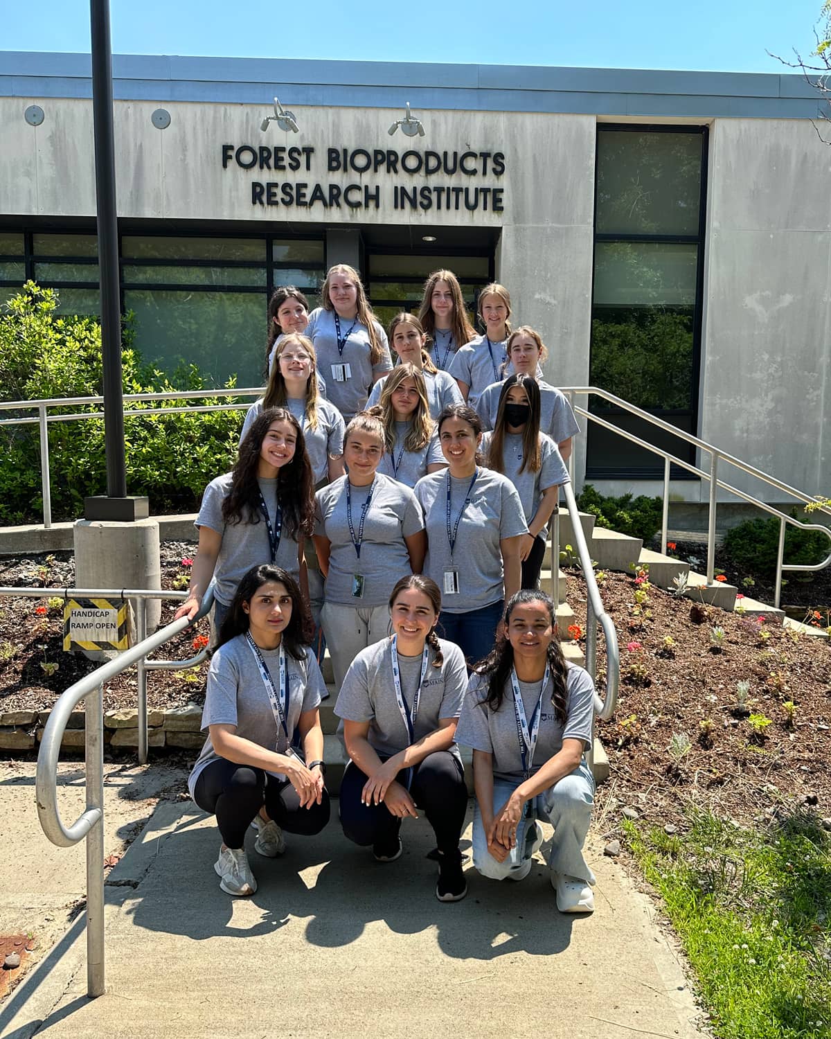 2024 SELF camp cohort in front of the UMaine Forest Bioproducts Research Institute
